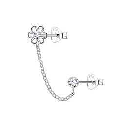 Wholesale Sterling Silver Flower Double Ear Studs with Chain - JD22455