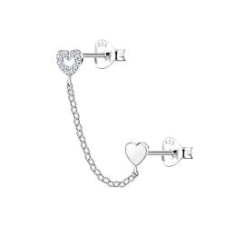 Wholesale Sterling Silver Heart Double Ear Studs with Chain - JD22456