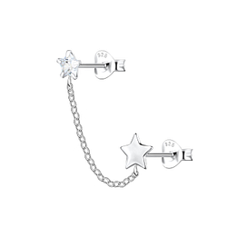 Wholesale Sterling Silver Star Double Ear Studs with Chain - JD22458