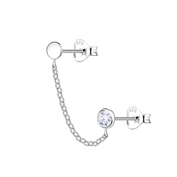 Wholesale Sterling Silver Round Double Ear Studs with Chain - JD22461