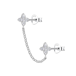 Wholesale Sterling Silver Star Double Ear Studs with Chain - JD22462