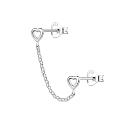 Wholesale Sterling Silver Heart Double Ear Studs with Chain - JD22464