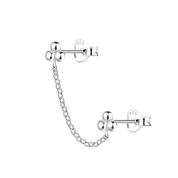 Wholesale Sterling Silver Ball Double Ear Studs with Chain - JD22465