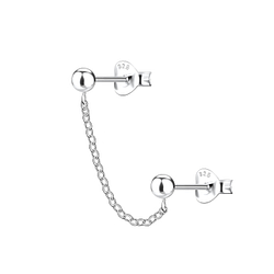 Wholesale Sterling Silver Ball Double Ear Studs with Chain - JD22466