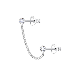 Wholesale Sterling Silver Round Double Ear Studs with Chain - JD22468