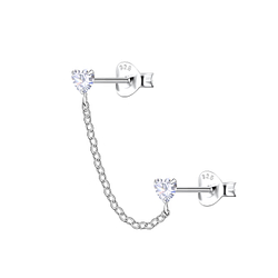 Wholesale Sterling Silver Heart Double Ear Studs with Chain - JD22470