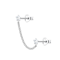 Wholesale Sterling Silver Star Double Ear Studs with Chain - JD22471