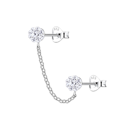 Wholesale Sterling Silver Round Double Ear Studs with Chain - JD22473