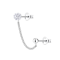 Wholesale Sterling Silver Round Double Ear Studs with Chain - JD22474