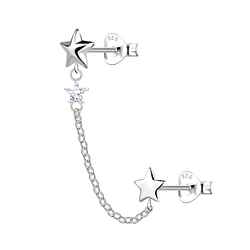 Wholesale Sterling Silver Star Double Ear Studs with Chain - JD22479