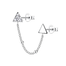 Wholesale Sterling Silver Triangle Double Ear Studs with Chain - JD22487