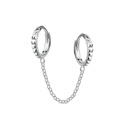 Wholesale Sterling Silver Double Patterned Huggie Earrings with Chain - JD22567