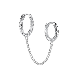 Wholesale Sterling Silver Double Twisted Huggie Earrings with Chain - JD22571