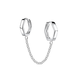 Wholesale Sterling Silver Double Geometric Huggie Earrings with Chain - JD22572
