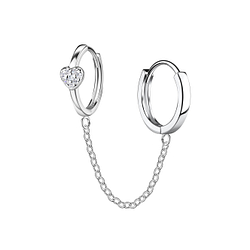 Wholesale Sterling Silver Heart Double Huggie Earrings with Chain - JD22575