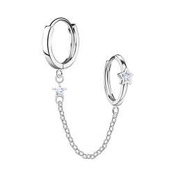 Wholesale Sterling Silver Star Double Huggie Earrings with Chain - JD22580