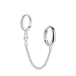 Wholesale Sterling Silver Double Huggie Earrings with Chain - JD22584