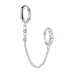 Wholesale Sterling Silver Double Huggie Earrings with Chain - JD22585