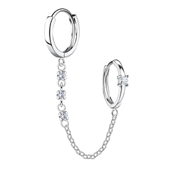 Wholesale Sterling Silver Square Double Huggie Earrings with Chain - JD22587