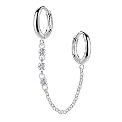 Wholesale Sterling Silver Double Huggie Earrings with Chain - JD22591