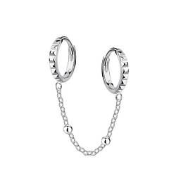 Wholesale Sterling Silver Patterned Double Huggie Earrings with Chain - JD22594