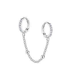 Wholesale Sterling Silver Double Huggie Earrings with Chain - JD22598