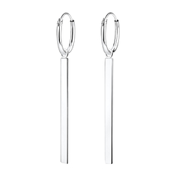 Wholesale Sterling Silver Bar Charm Ear Hoops - JD8769