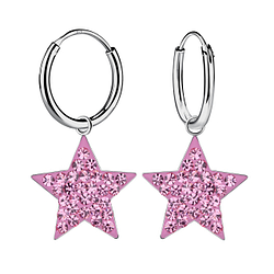 Wholesale Sterling Silver Star Charm Ear Hoops - JD21417