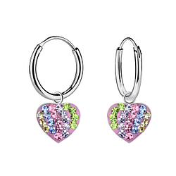 Wholesale Sterling Silver Heart Crystal Charm Ear Hoops - JD21415