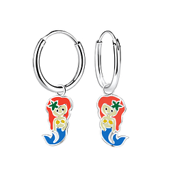 Wholesale Sterling Silver Mermaid Charm Ear Hoops - JD13403