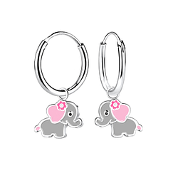 Wholesale Sterling Silver Elephant Charm Ear Hoops - JD22945