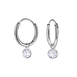 Wholesale 4mm Round Cubic Zirconia Sterling Silver Charm Ear Hoops - JD22289