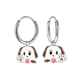Wholesale Sterling Silver Dog Charm Ear Hoops - JD22000