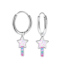 Wholesale Sterling Silver Star Charm Ear Hoops - JD22962