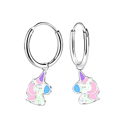 Wholesale Sterling Silver Unicorn Charm Ear Hoops - JD22976