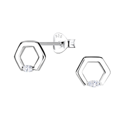 Wholesale Sterling Silver Hexagon Ear Studs - JD24085 Wholesale Sterling Silver Hexagon Ear Studs - JD24085