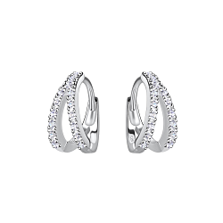 Wholesale Sterling Silver Double Line Huggie Earrings - JD24258