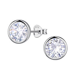 Wholesale 8mm Round Cubic Zirconia Sterling Silver Ear Studs - JD24043