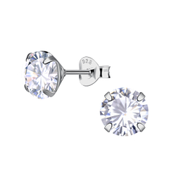 Wholesale 7mm Round Cubic Zirconia Sterling Silver Ear Studs - JD24210