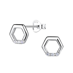 Wholesale Sterling Silver Hexagon Ear Studs - JD24077 Wholesale Sterling Silver Hexagon Ear Studs - JD24077