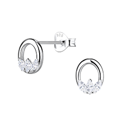 Wholesale Sterling Silver Oval Ear Studs - JD24083 Wholesale Sterling Silver Oval Ear Studs - JD24083
