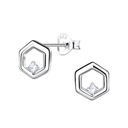 Wholesale Sterling Silver Hexagon Ear Studs - JD24086 Wholesale Sterling Silver Hexagon Ear Studs - JD24086
