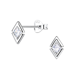 Wholesale Sterling Silver Diamond Shaped Ear Studs - JD24087 Wholesale Sterling Silver Diamond Shaped Ear Studs - JD24087