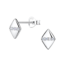 Wholesale Sterling Silver Diamond Shaped Ear Studs - JD24088 Wholesale Sterling Silver Diamond Shaped Ear Studs - JD24088