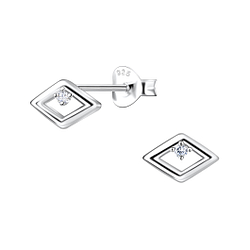 Wholesale Sterling Silver Diamond Shaped Ear Studs - JD24090 Wholesale Sterling Silver Diamond Shaped Ear Studs - JD24090