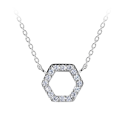 Wholesale Sterling Silver Hexagon Necklace - JD24176
