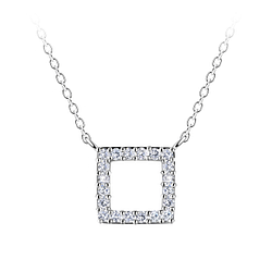 Wholesale Sterling Silver Square Necklace - JD24196