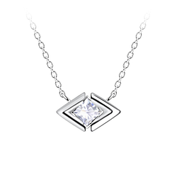 Wholesale Sterling Silver Diamond Shaped Necklace - JD24155