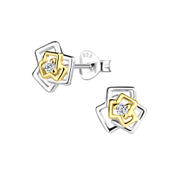 Wholesale Sterling Silver Rose Flower Ear Studs - JD24354 Wholesale Sterling Silver Rose Flower Ear Studs - JD24354