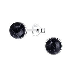 Wholesale 6mm Round Imitation Stone Sterling Silver Ear Studs - JD24404